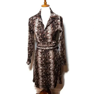 ANT Collection Womens Brown Snakeskin Print Shirt Dress Sz XS S Buckles Fall